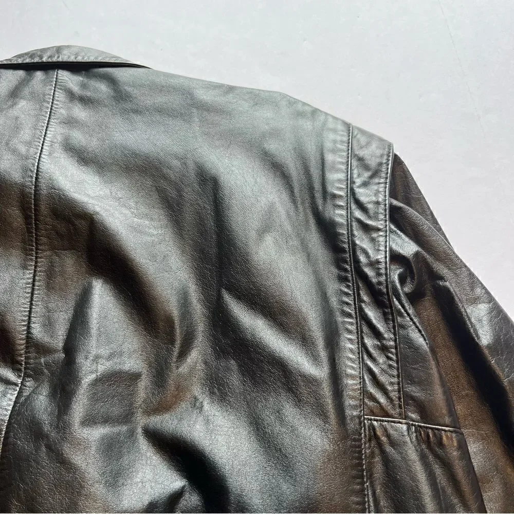 Men's Black Leather Jacket Waist Length Size 44 Bomber